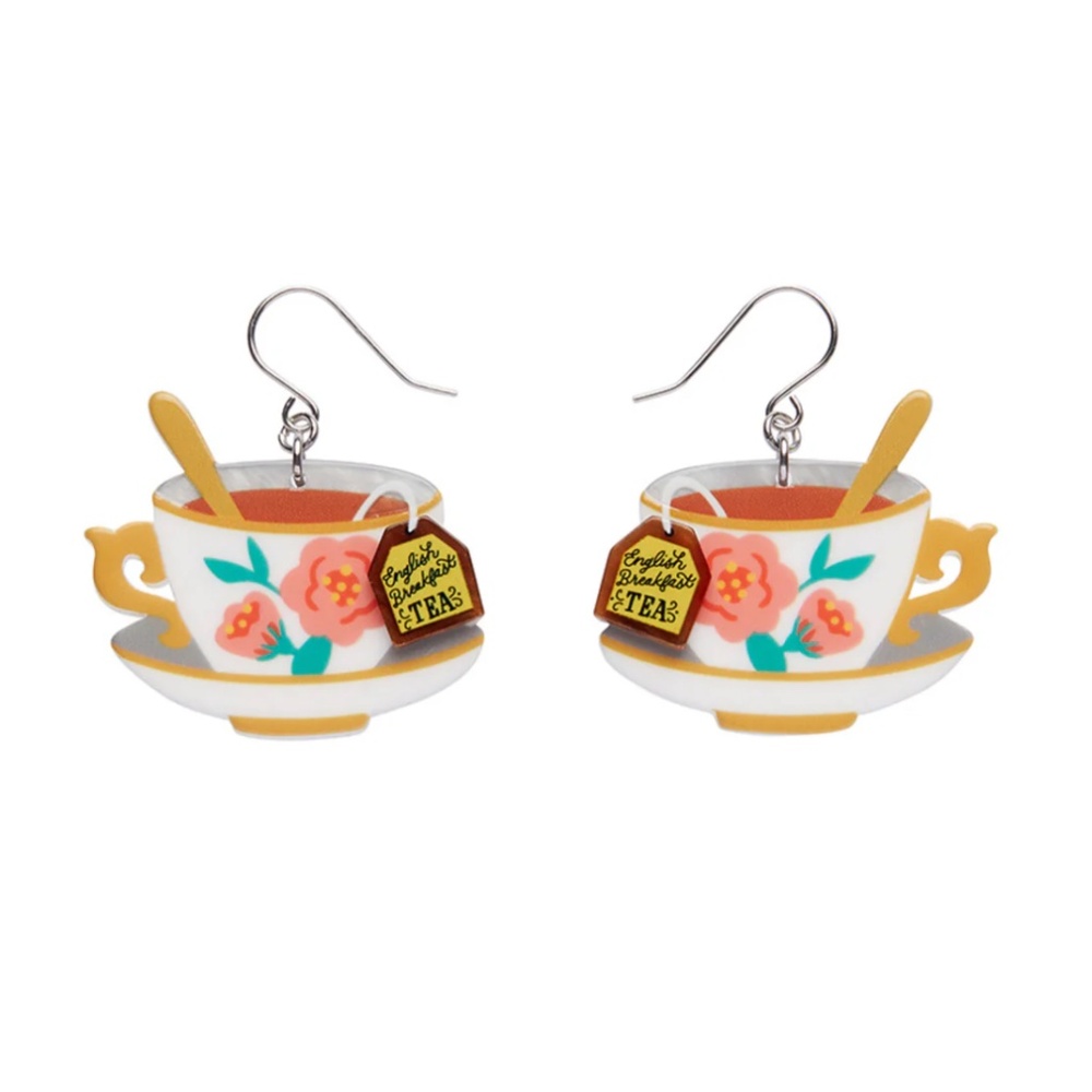 Erstwilder Fancy a Cuppa English Teacup Tea Time Vintage Novelty  Earrings NEW